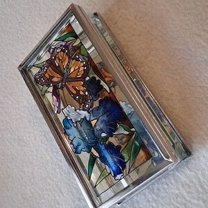 Amia Studios handpainted floral butterfly glass keepsake trinket box